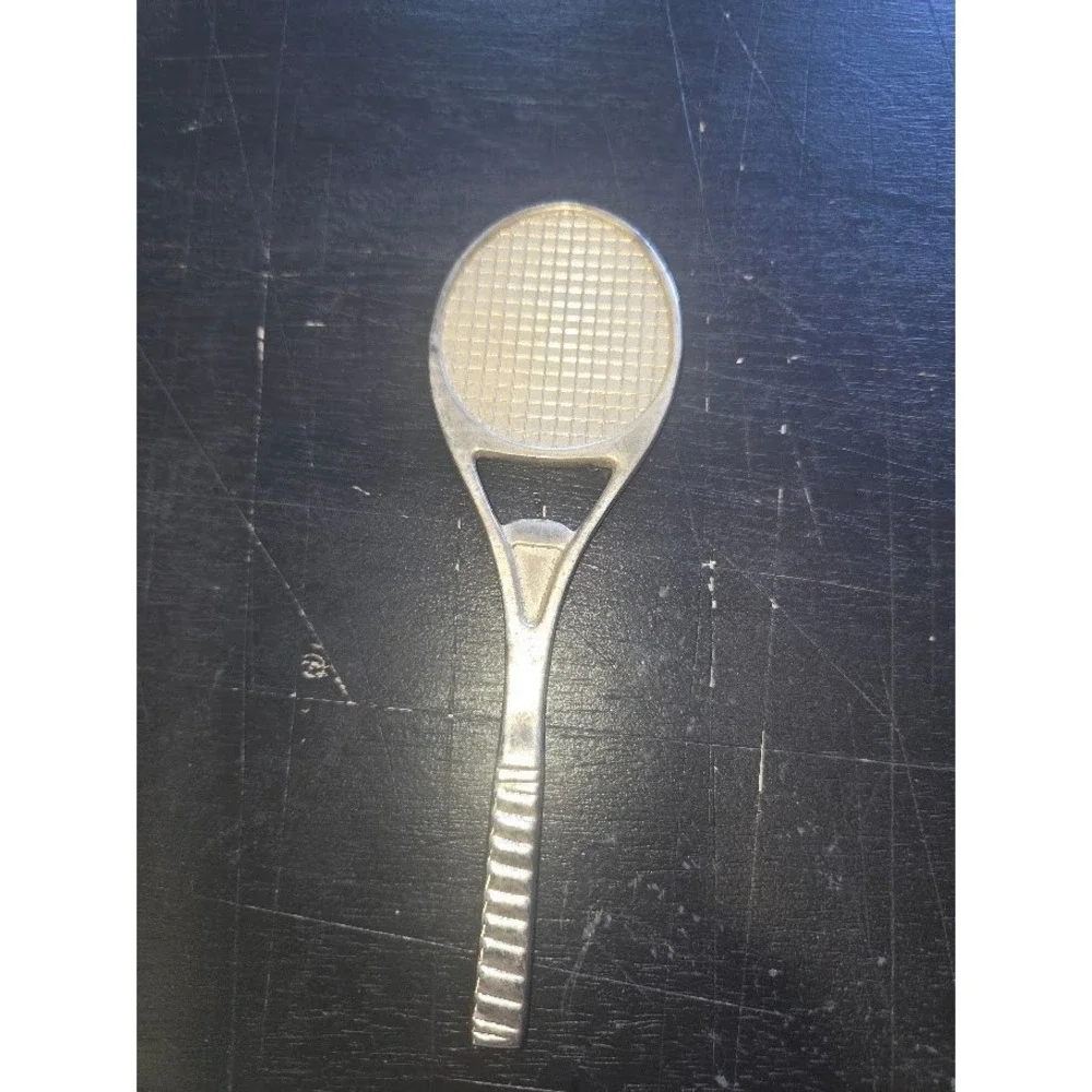 Vintage Silver Tone Tennis Racket Bottle Opener Barware Tool 6 Inch